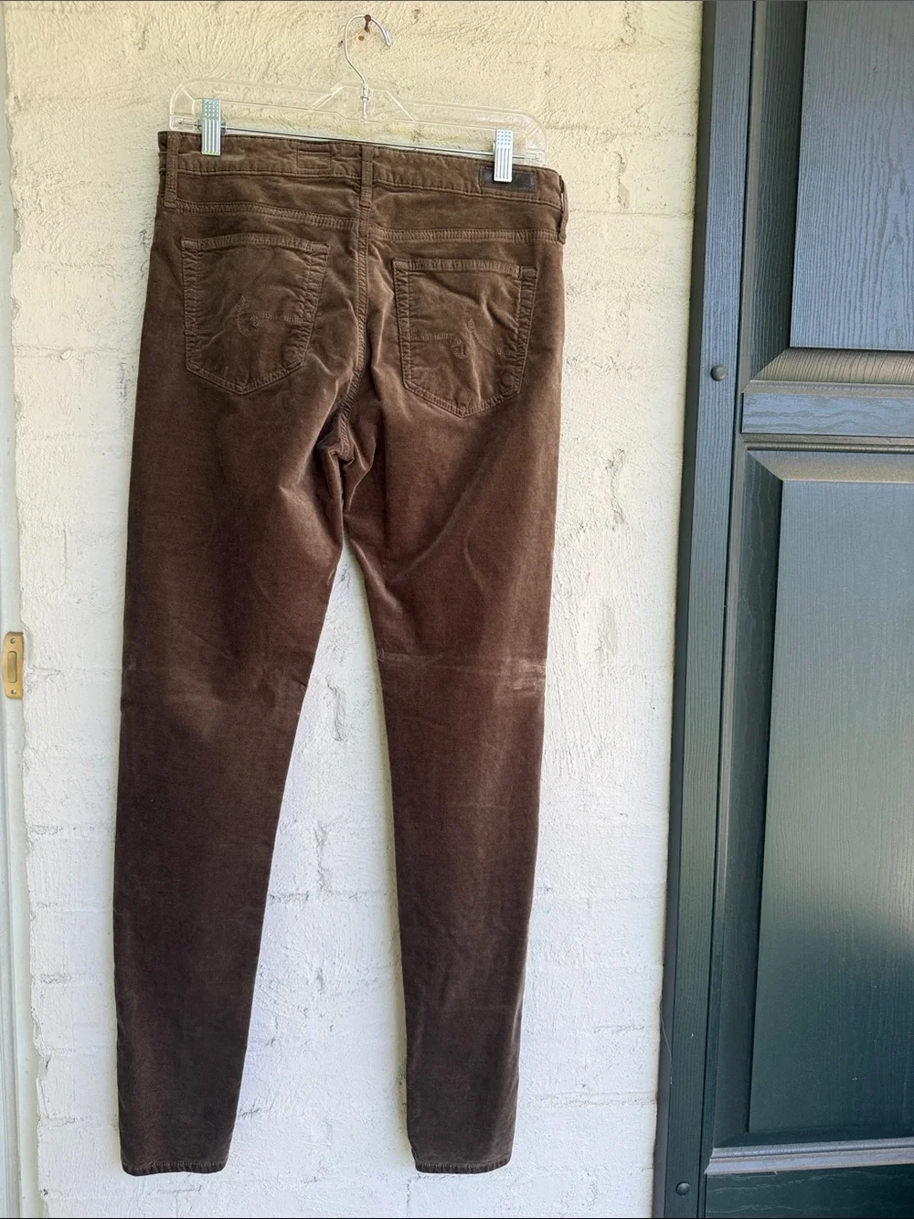 AG Adriano Goldschmied Farrah High Rise Skinny Olive/Brown Velvet Jeans W 29